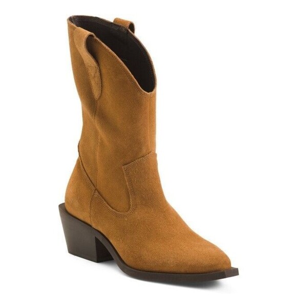 Bianco Shoes - NIB Bianco Suede Western Booties Camel Brown Women 38 US 7.5 Cowboy Boots Winter